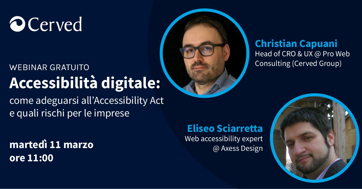 Webinar su accessibilità digitale con Christian Capuani e Eliseo Sciarretta, martedì 11 Marzo ore 11